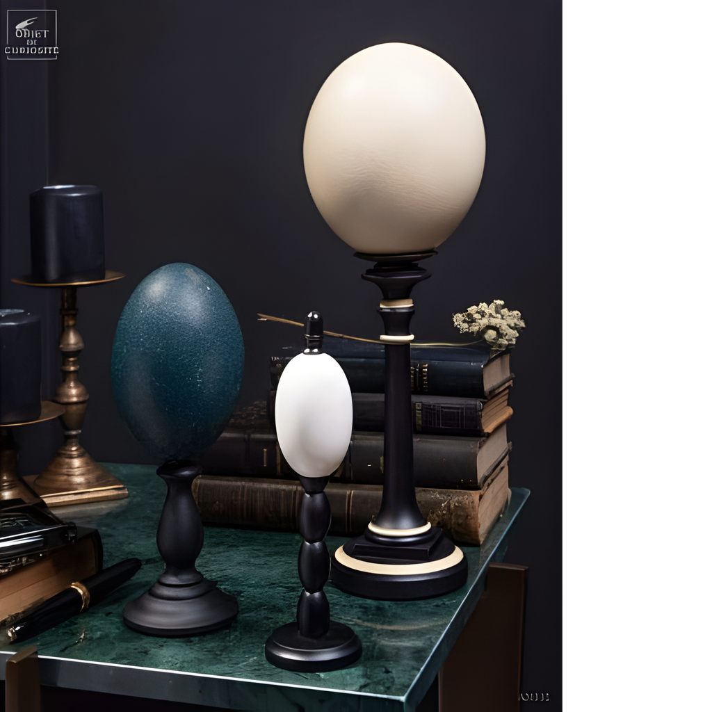 Œuf d'autruche sur socle noir et blanc