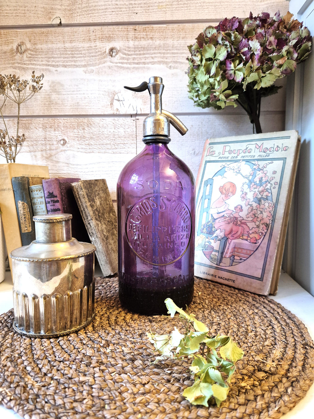 Siphon vintage en verre rose