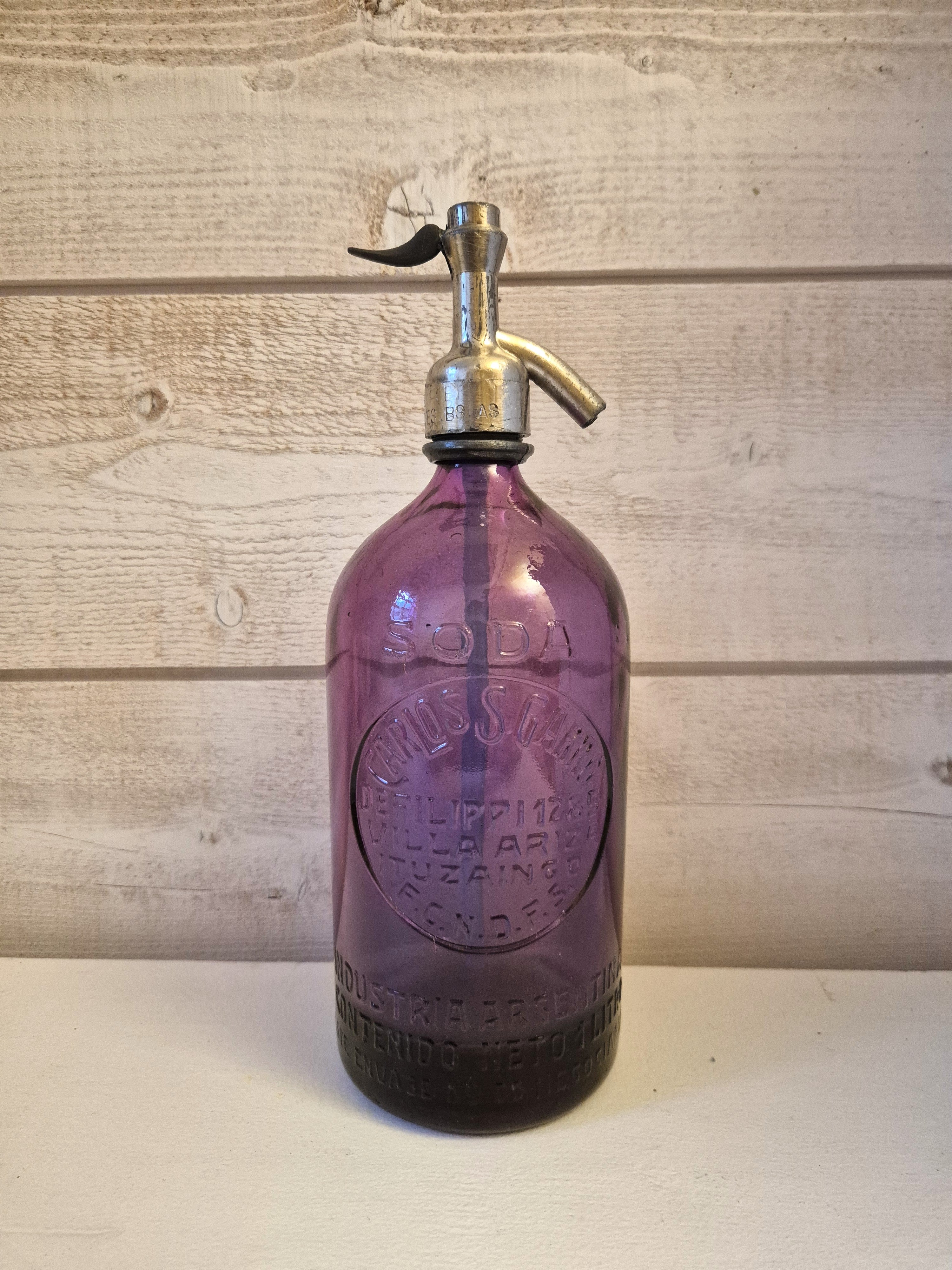 Siphon vintage en verre rose