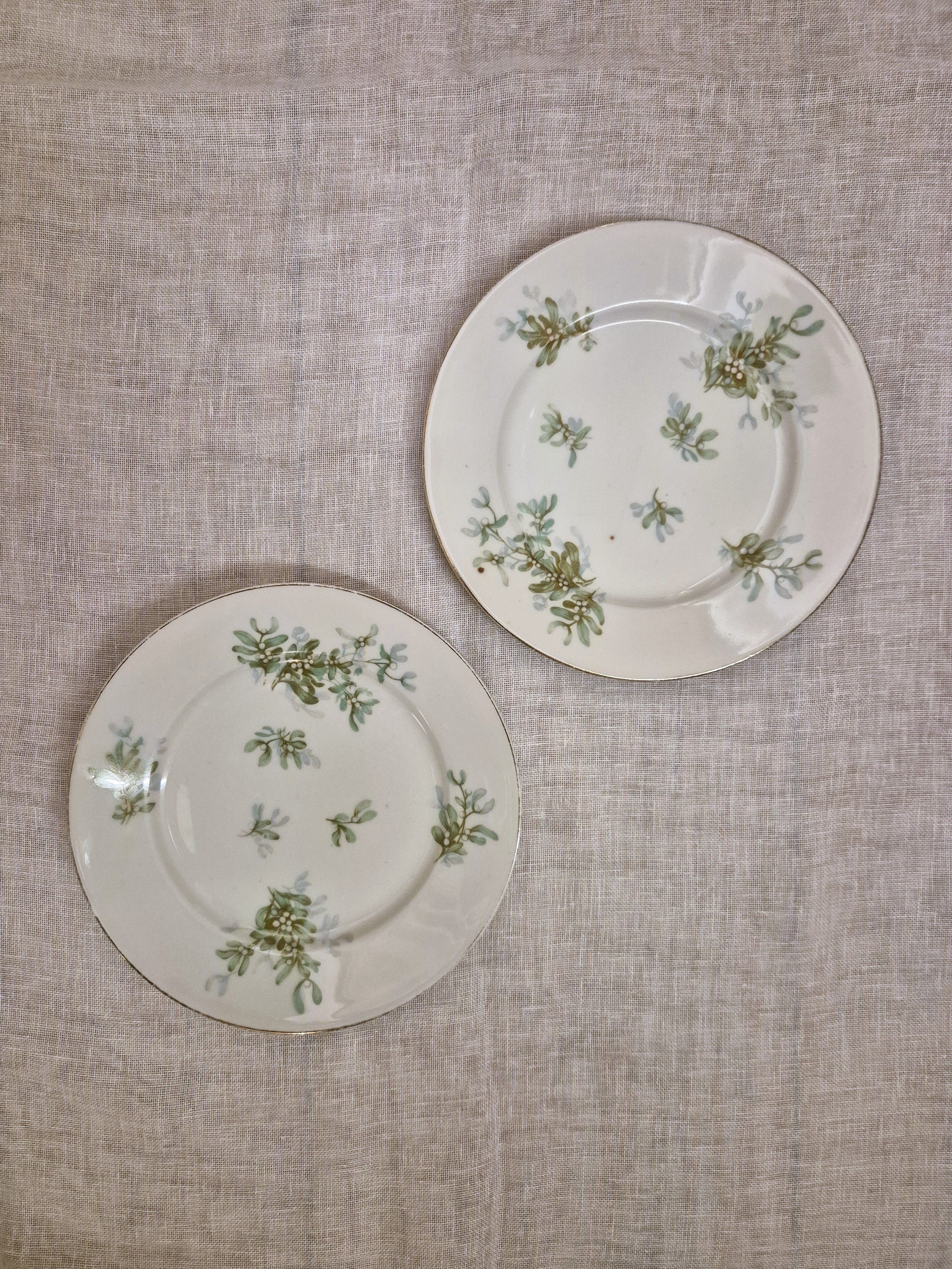 Duo d'assiettes à dessert anciennes motif gui