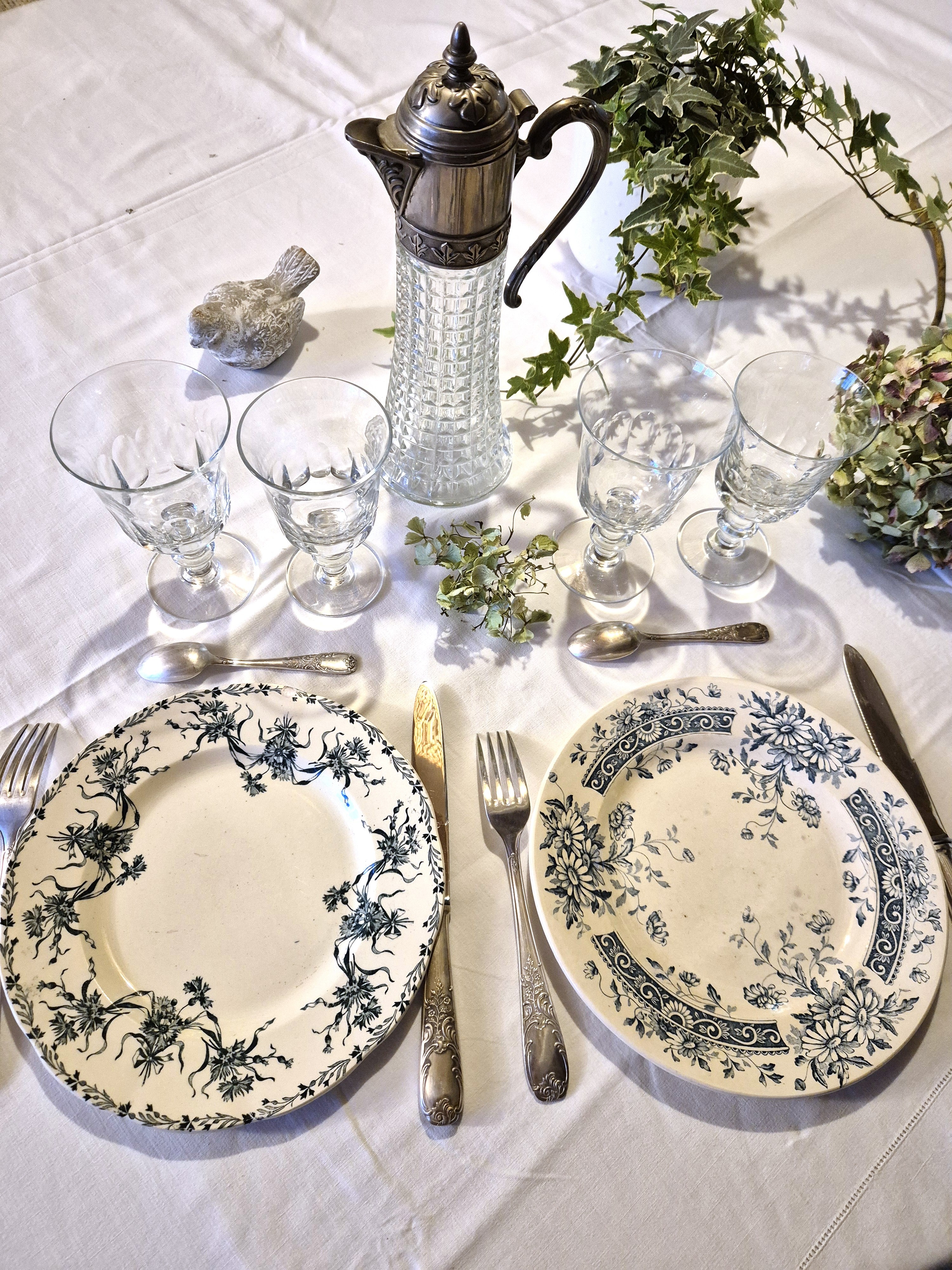 Duo dépareillé d'assiettes bleues anciennes Salins