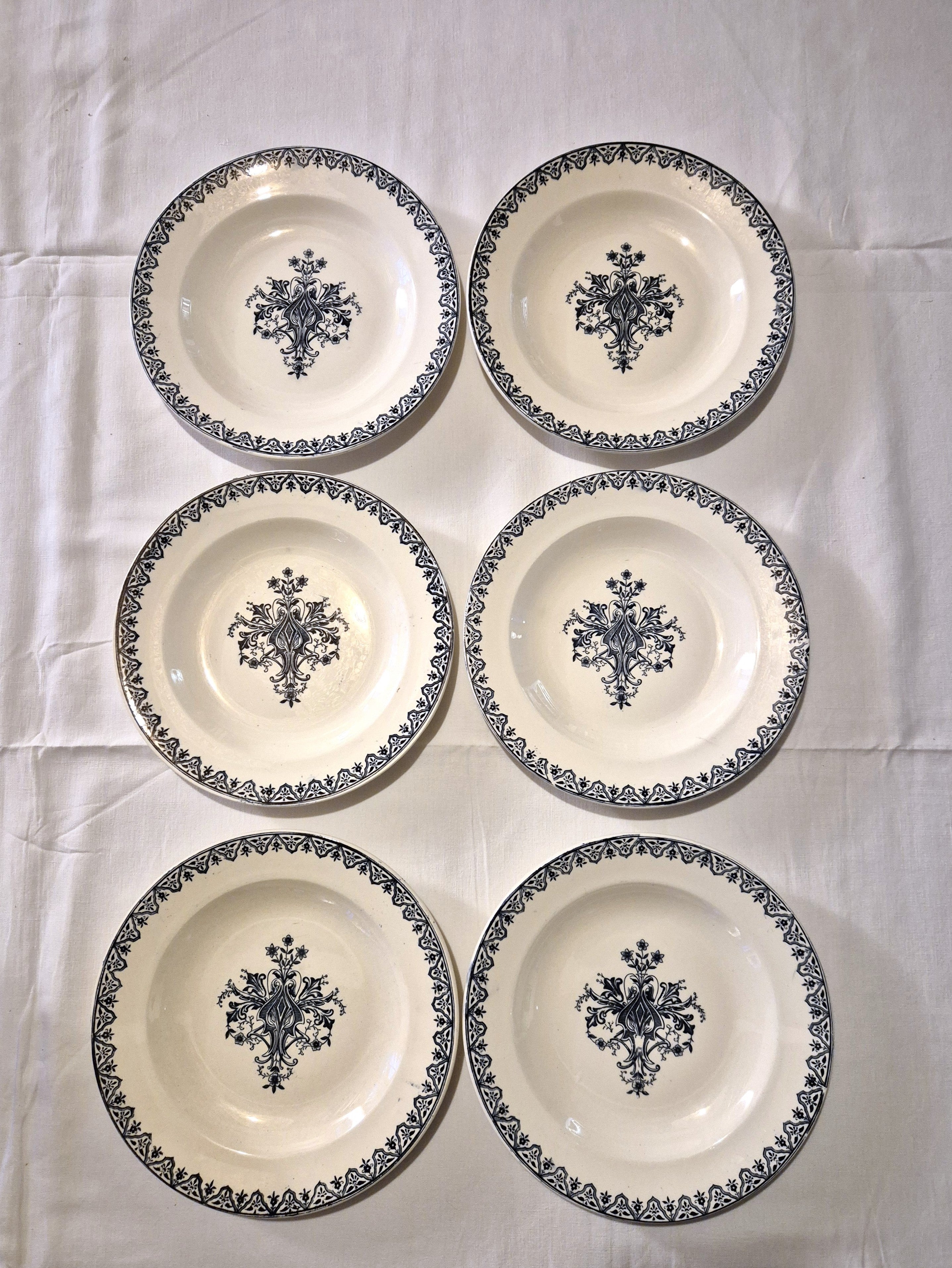 Ensemble de 6 assiettes plates anciennes Salins