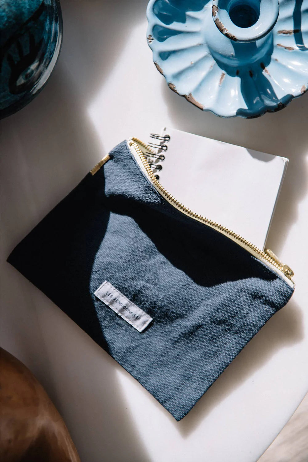 Petite pochette coton bio Bleu Orage Les Pensionnaires