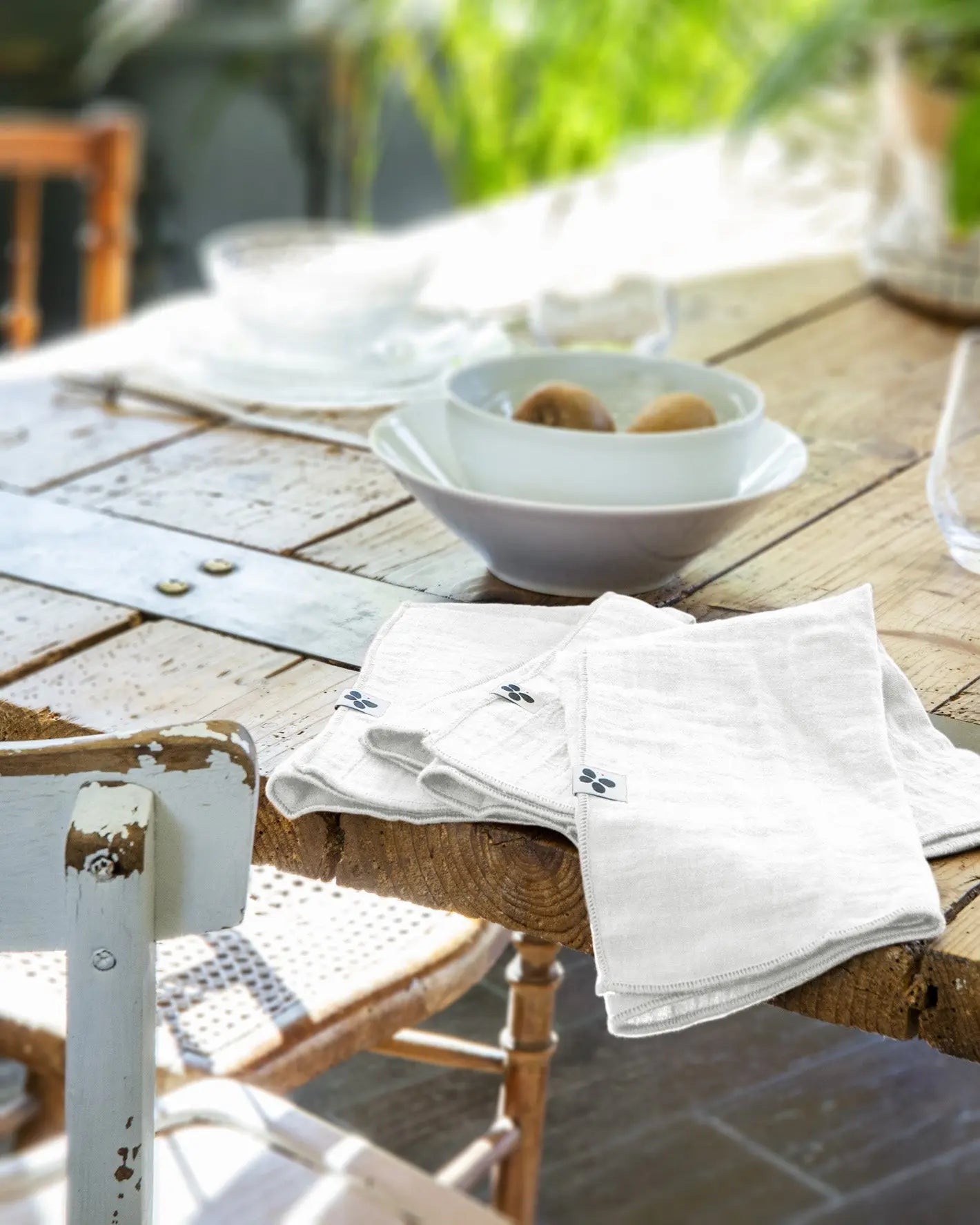 Lot de 3 serviettes 40x40 Gaze de coton unie GAIA Chantilly Little Harmonie