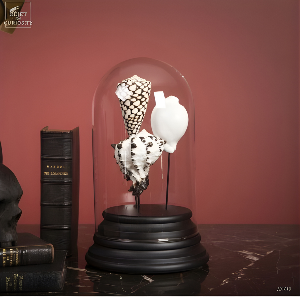 Globe de coquillages noir et blanc