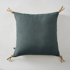Coussin déhoussable avec pompons 45x45 Lin Lavé SOLINE Ardoise Little Harmonie