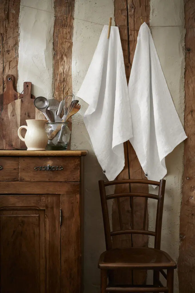 Lot de 2 essuie-vaisselle 50x70 Lin lavé SOLINE Craie Little Harmonie