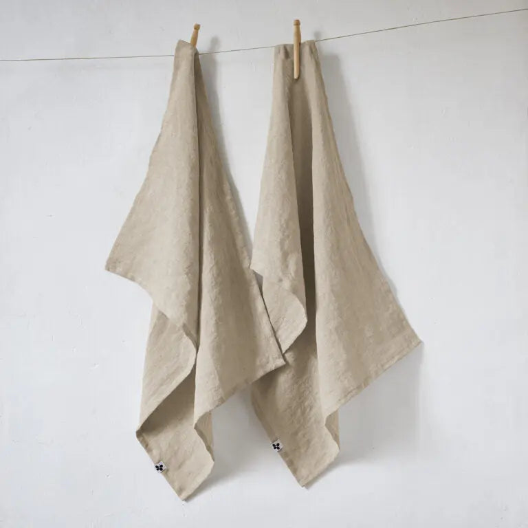 Lot de 2 essuie-vaisselle 50x70 Lin lavé SOLINE Sable Little Harmonie