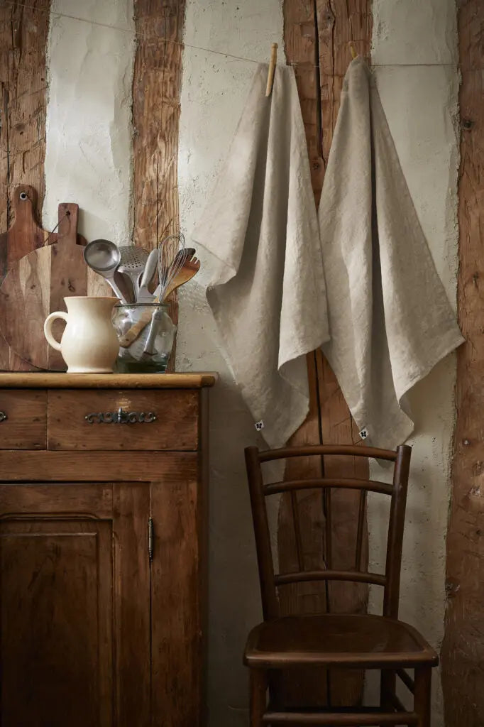 Lot de 2 essuie-vaisselle 50x70 Lin lavé SOLINE Sable Little Harmonie