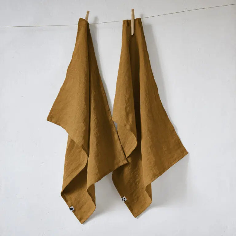 Lot de 2 essuie-vaisselle 50x70 Lin lavé SOLINE Caramel Little Harmonie