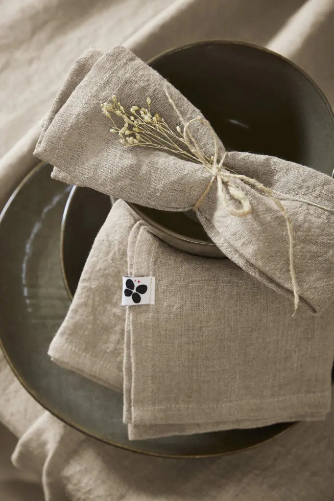 Lot de 3 serviettes Lin lavé 40x40 SOLINE Sable Little Harmonie
