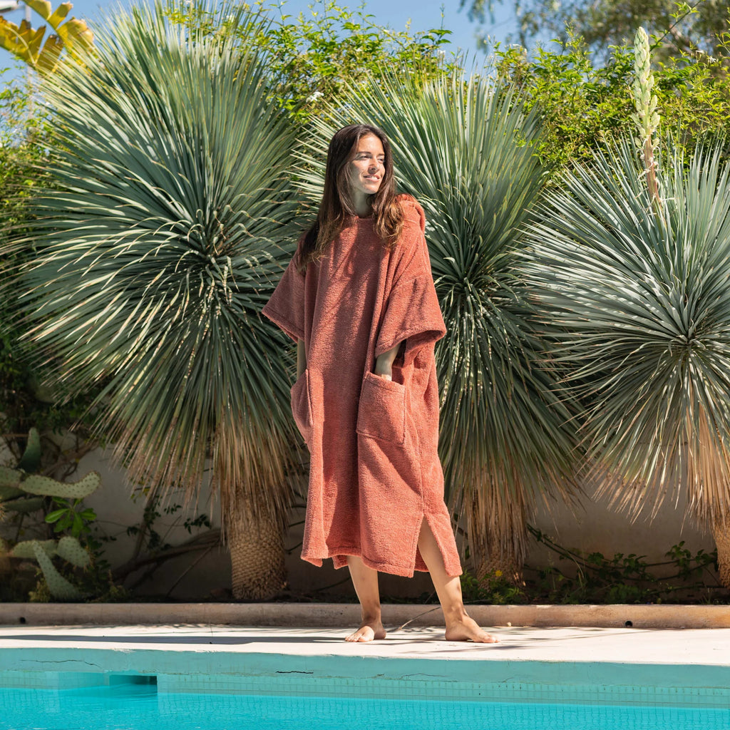 Poncho en coton premium bio Terracotta