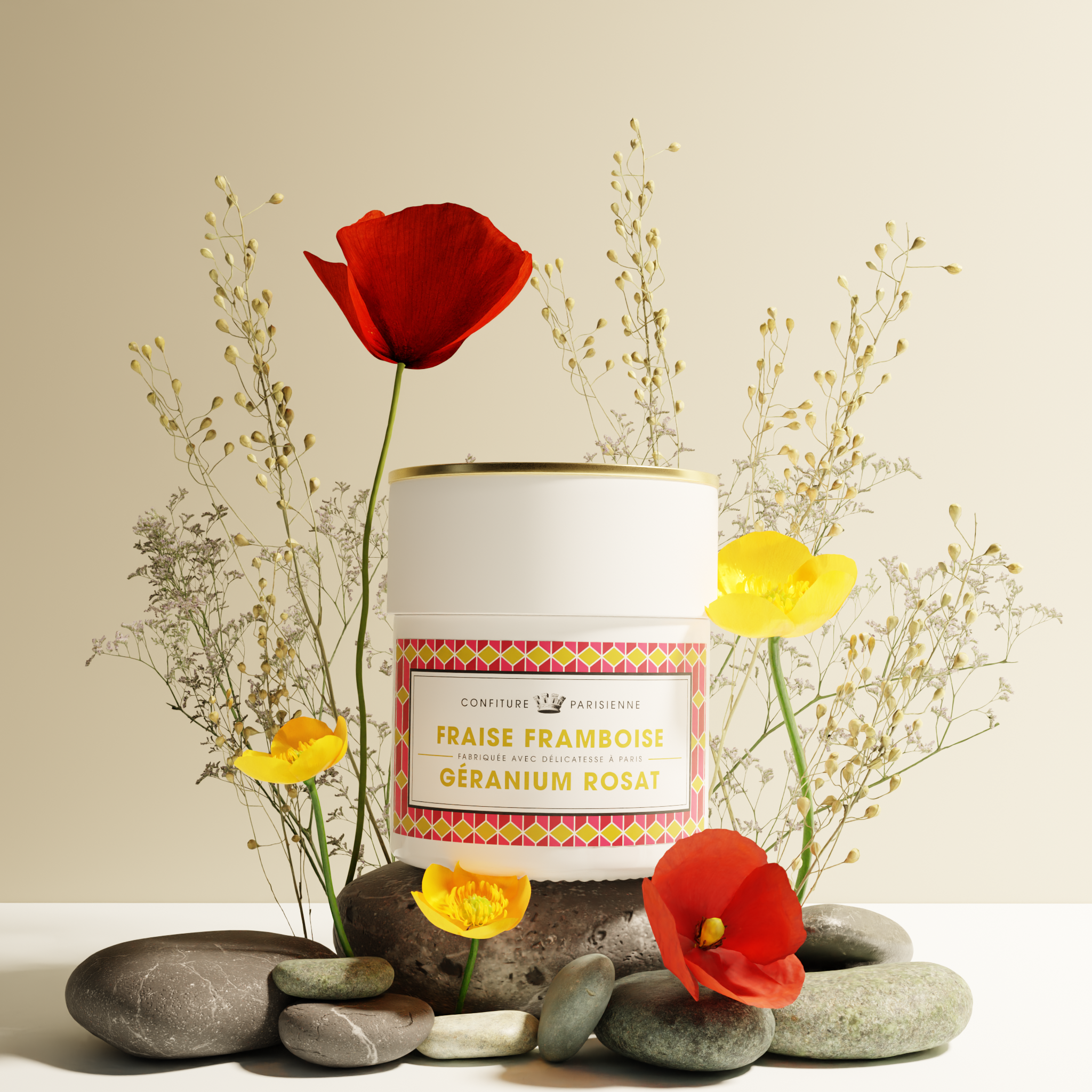 Confiture 250g Fraise Framboise Géranium Confiture Parisienne