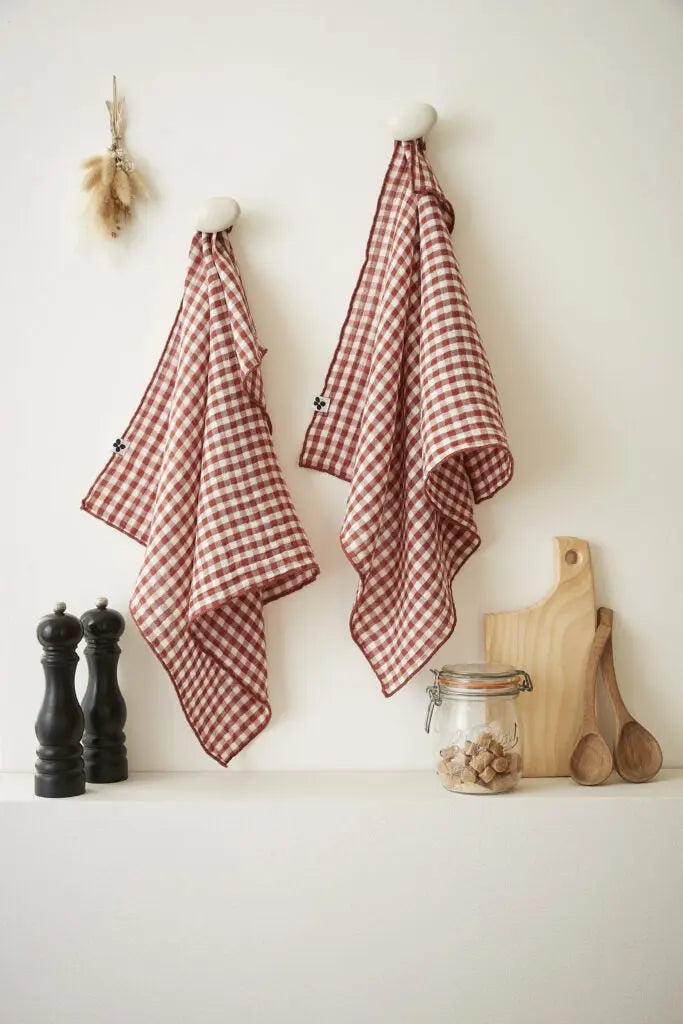 Lot de 2 essuie-mains 50x70 Gaze de coton tissée VICKIE Terracotta Little Harmonie