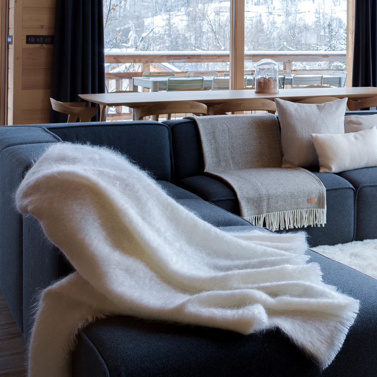 Plaid en laine de Mohair blanc