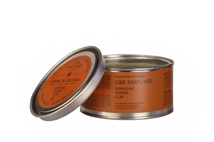 Cire parfumée Armagnac-Safran-Cuir pour meubles en bois