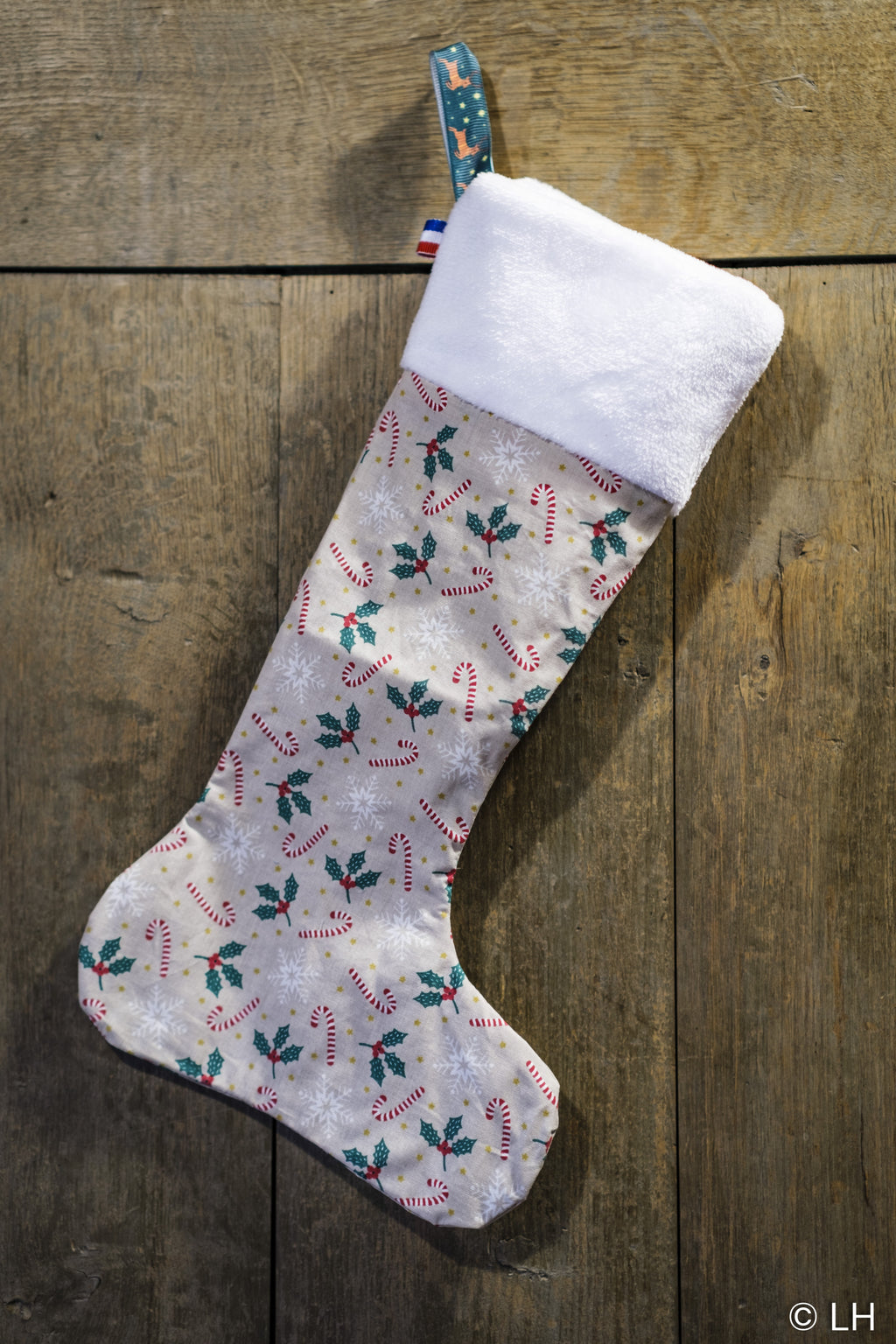 Botte de Noël beige aux motifs houx et sucre d'orge