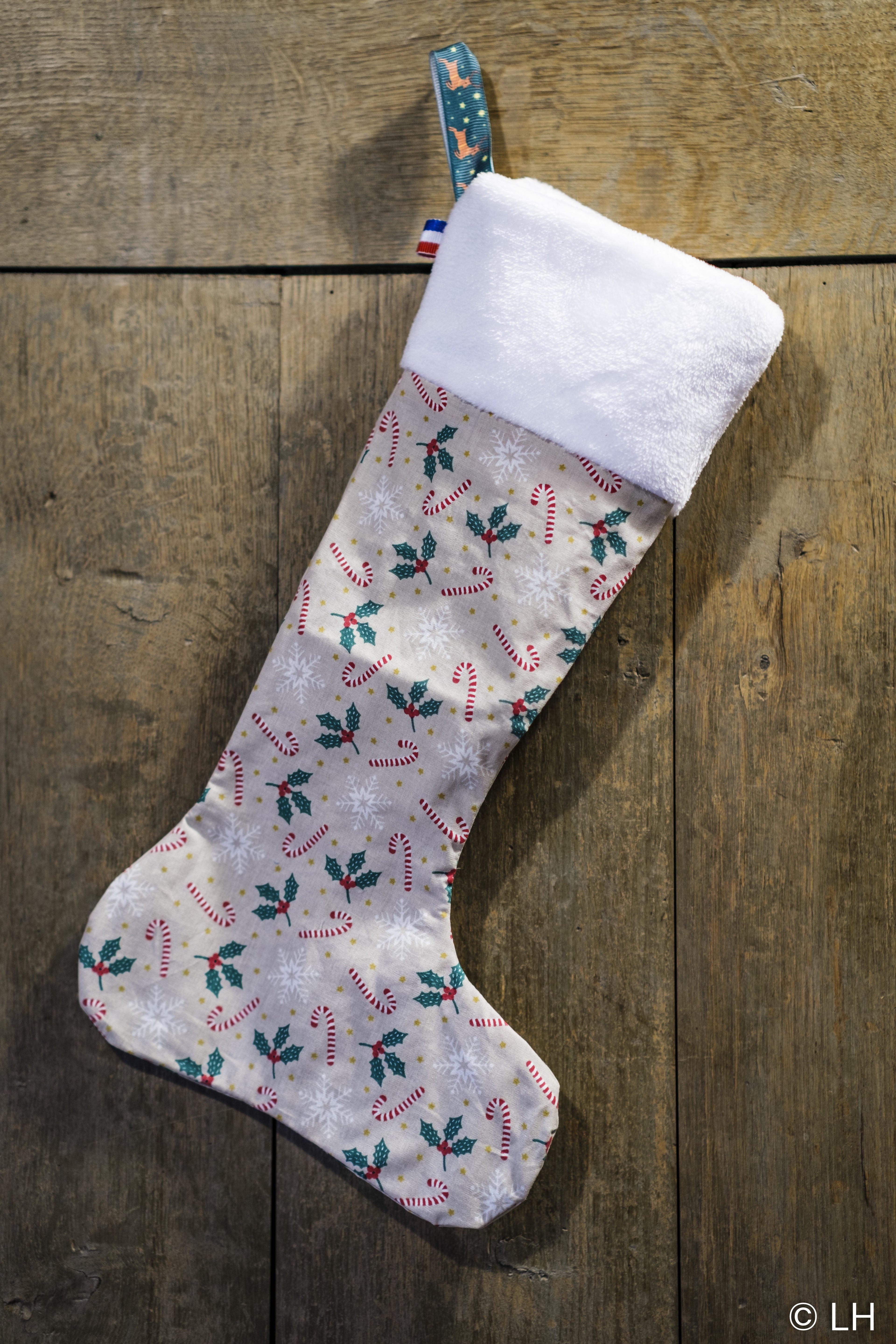 Botte de Noël beige aux motifs houx et sucre d'orge