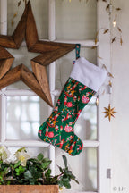 Botte de Noël vert foncé aux motifs petits lutins