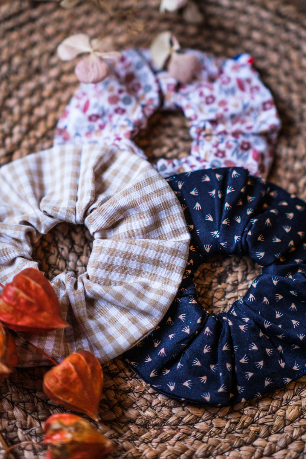 Chouchou au motif vichy beige