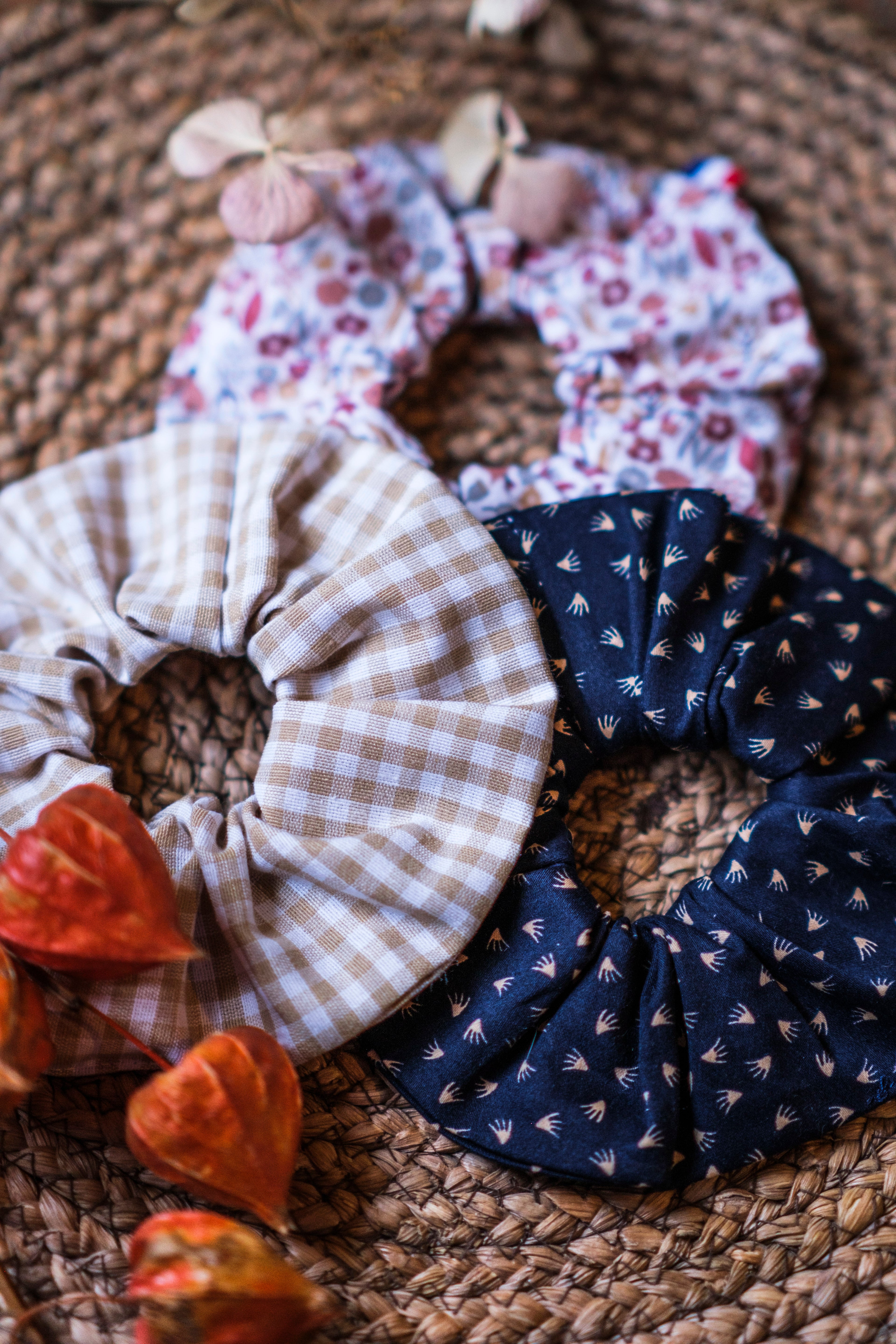 Chouchou au motif vichy beige