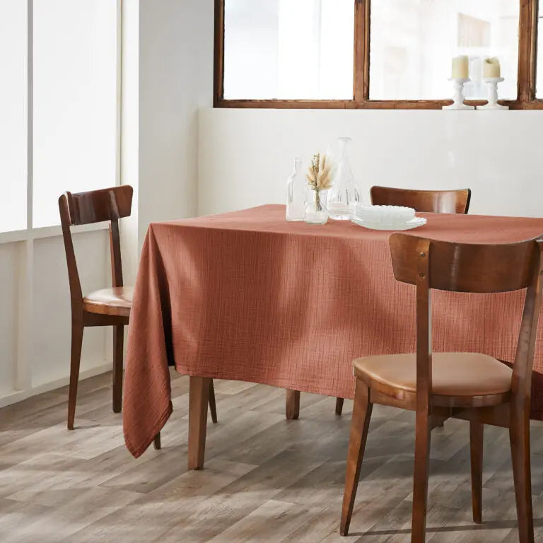 Nappe rectangle 150x250 Gaze de coton unie GAIA Terracotta Little Harmonie