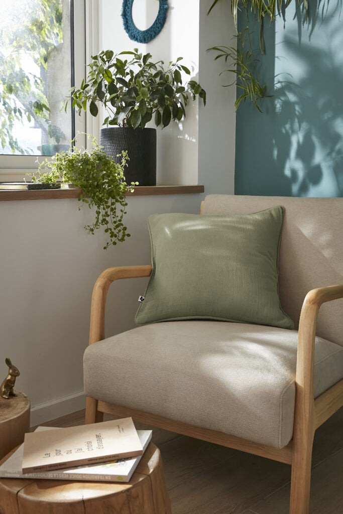 Coussin déhoussable 45x45 Gaze de coton unie GAIA Romarin