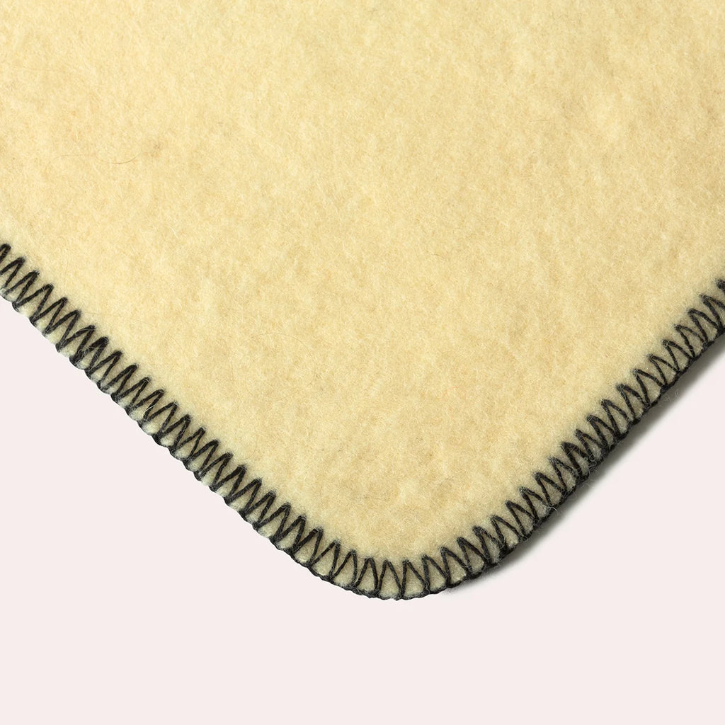 Plaid Blanc en laine vierge, finition Ebène