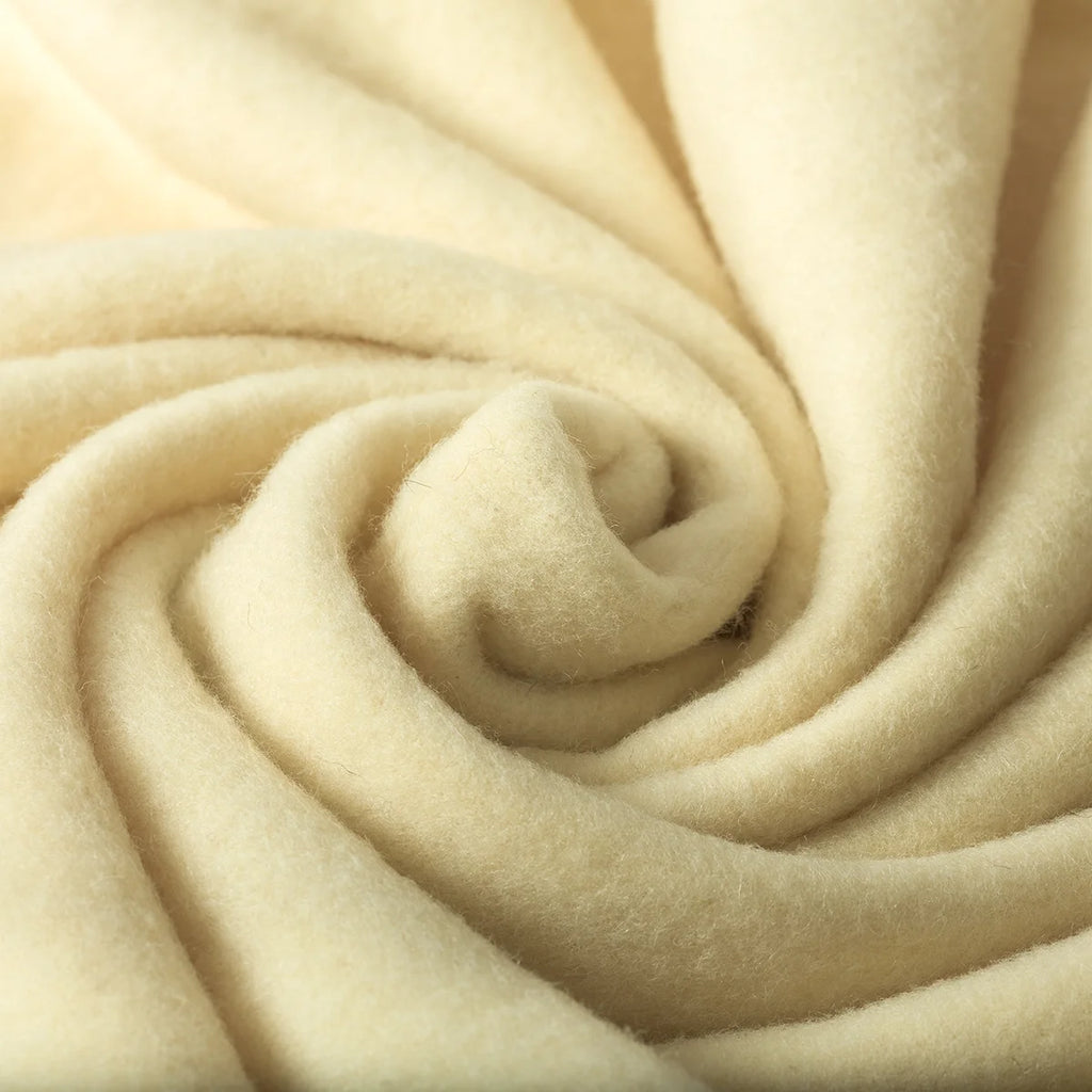 Plaid Blanc en laine vierge, finition Ebène