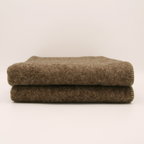 Plaid Gris chiné en laine vierge, finition Vert Lichen