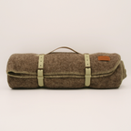 Plaid Gris chiné en laine vierge, finition Vert Lichen