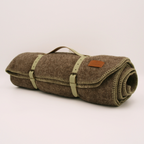 Plaid Gris chiné en laine vierge, finition Vert Lichen