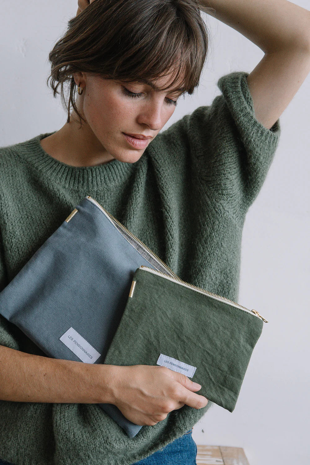 Petite pochette coton bio Vert Câpre Les Pensionnaires