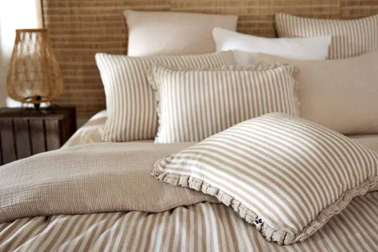 Coussin déhoussable 40x60 Gaze de coton tissée ROMIE Ficelle Little Harmonie