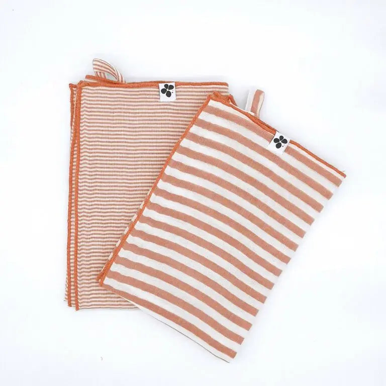 Lot de 2 essuie-mains 50x70 Gaze de coton tissée ROMIE Abricot Little Harmonie