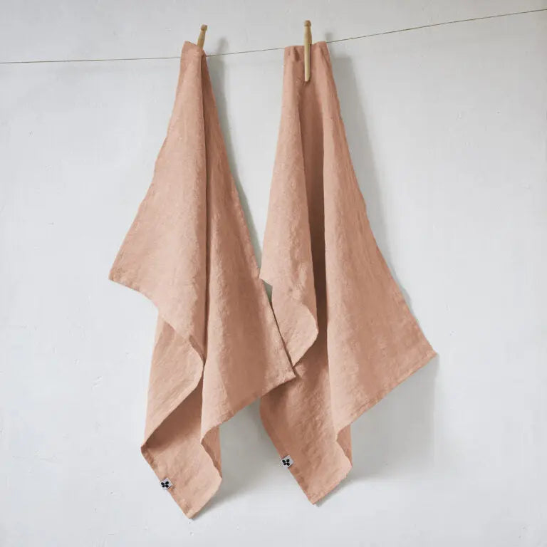 Lot de 2 essuie-vaisselle 50x70 Lin lavé SOLINE Vieux rose Little Harmonie