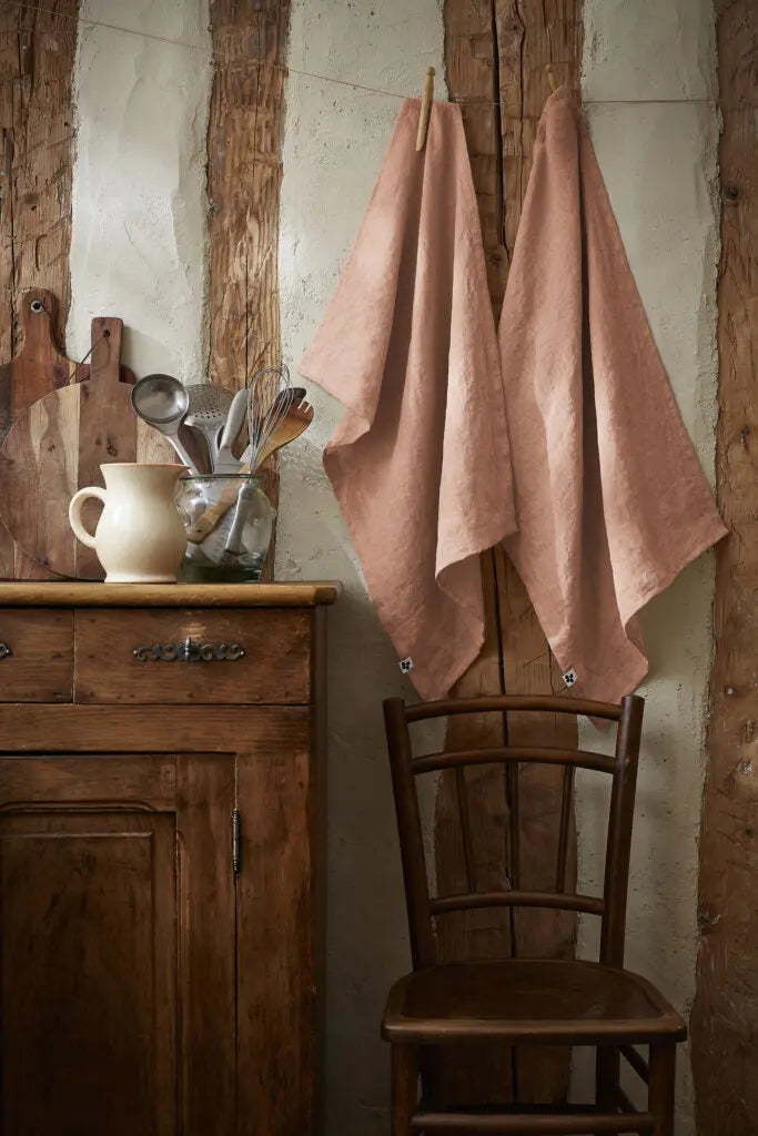 Lot de 2 essuie-vaisselle 50x70 Lin lavé SOLINE Vieux rose Little Harmonie