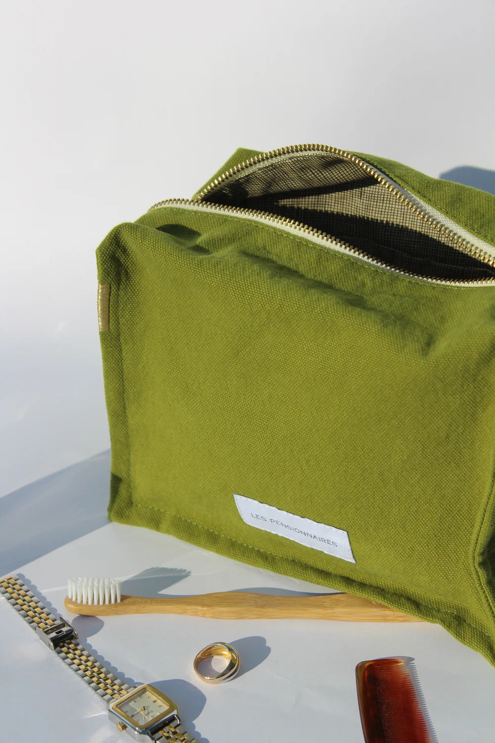 Trousse de toilette Cube coton bio Vert Mousse Les Pensionnaires