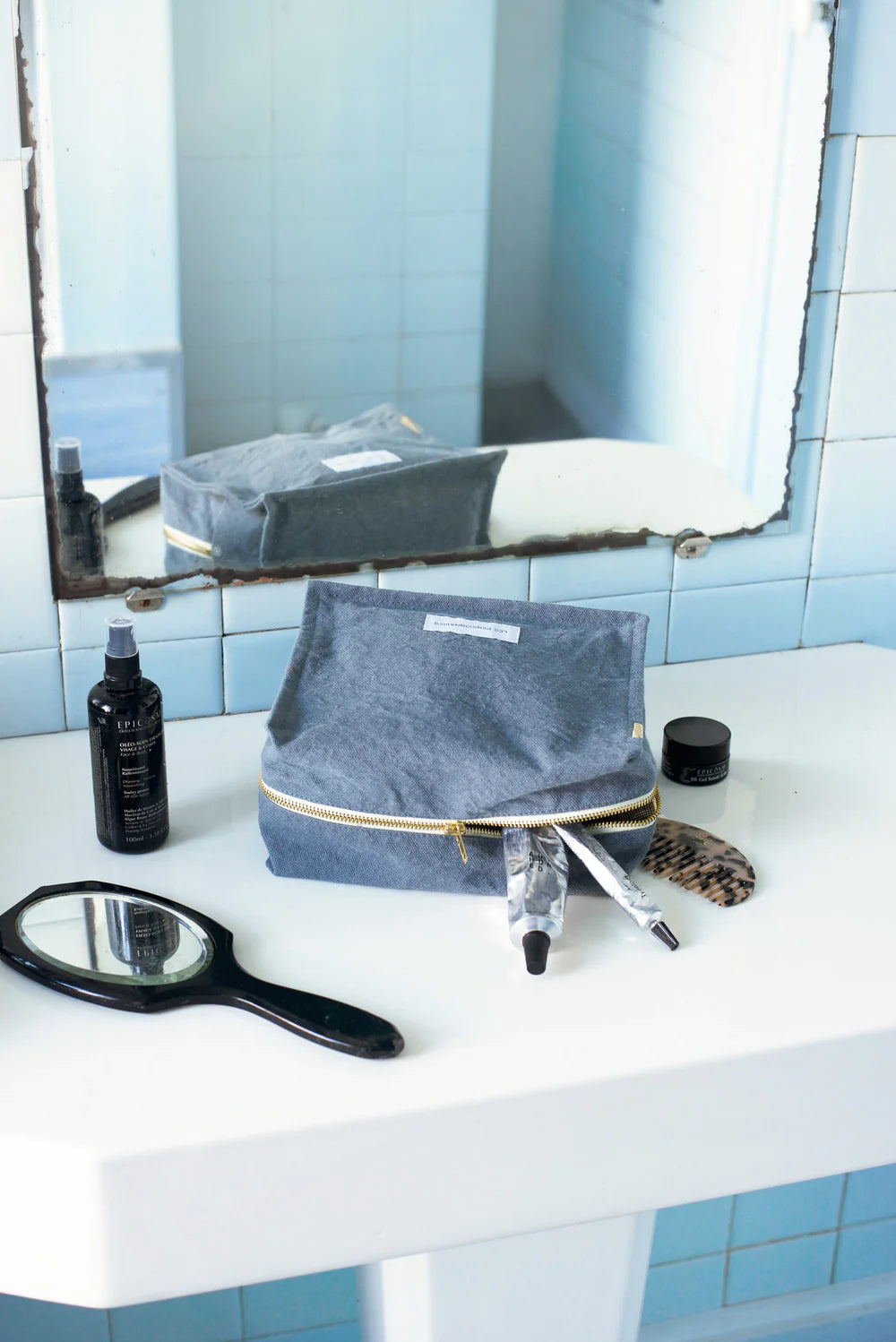 Trousse de toilette Cube coton bio Bleu Horizon Les Pensionnaires