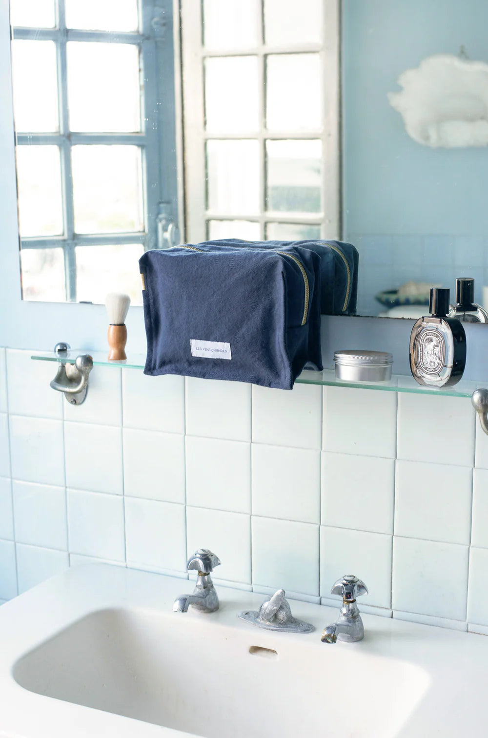 Trousse de toilette Cube coton bio Bleu Orage Les Pensionnaires