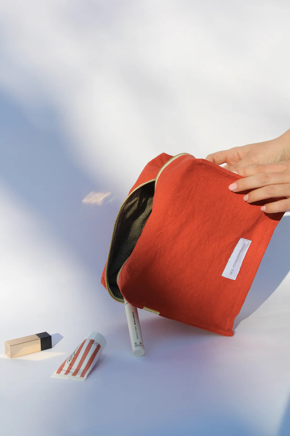 Trousse de toilette Cube coton bio Orange flamboyant Les Pensionnaires