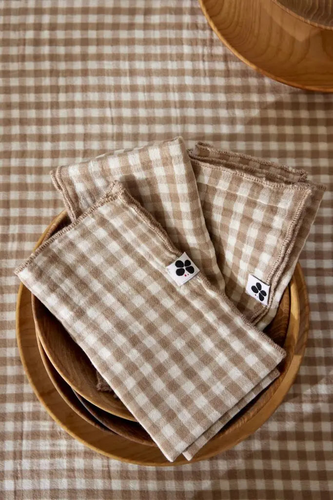 Lot de 3 serviettes 40x40 Gaze de coton tissée VICKIE Ficelle Little Harmonie