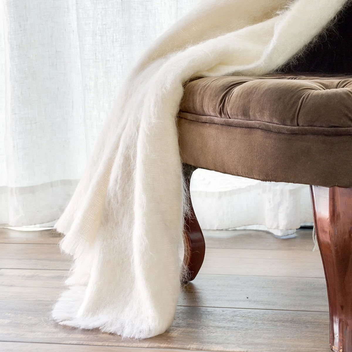 Plaid en laine de Mohair blanc