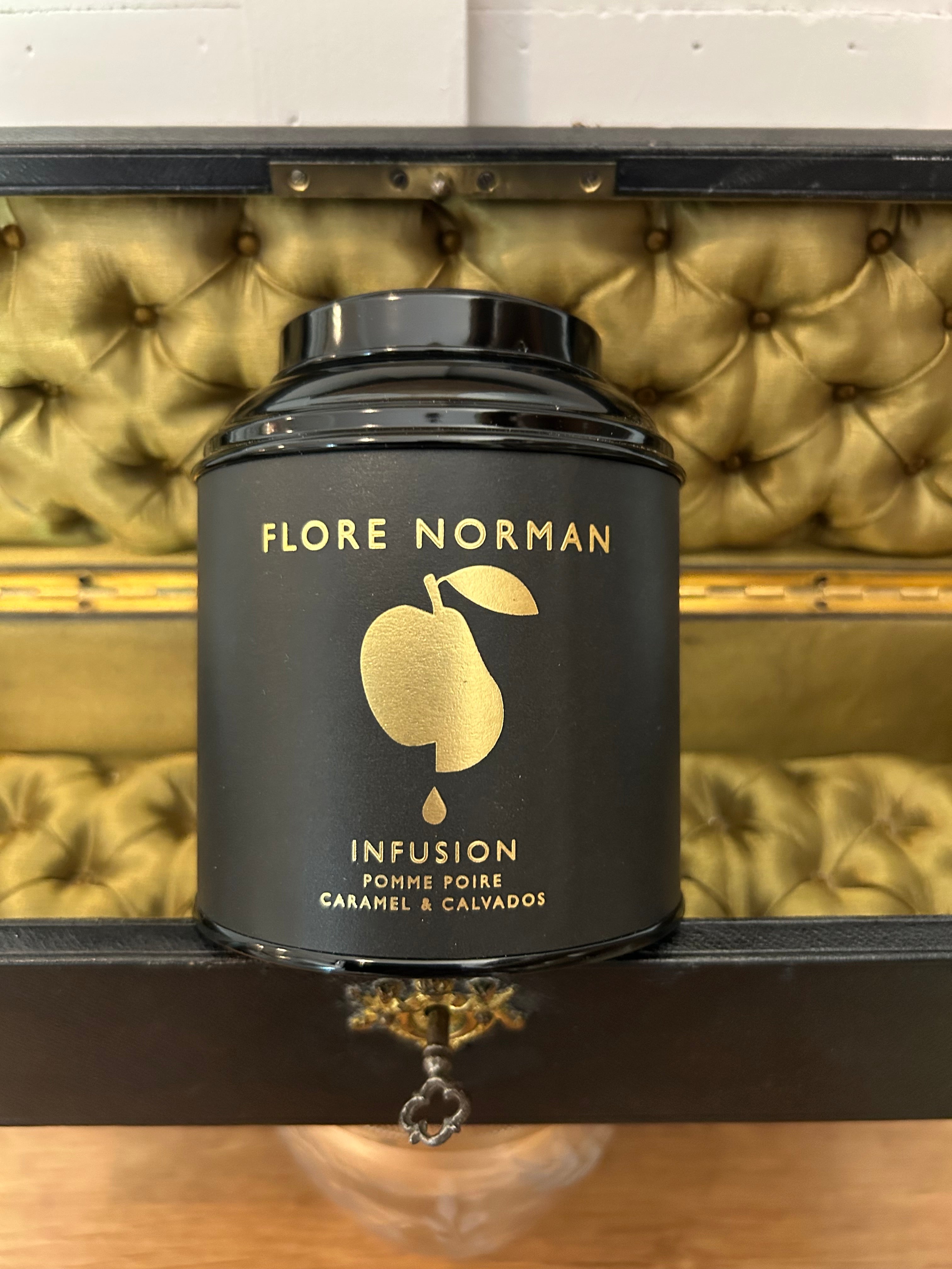 Boite infusion 100g Pomme Poire Caramel Calvados Flore Norman